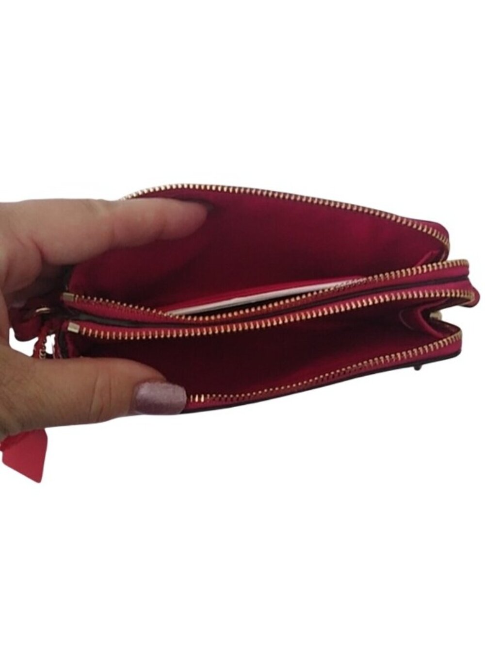 Coach F66505 Pebble Leather Double Corner Zip Wristlet, IM/Bright Pink - Picture 7 of 7